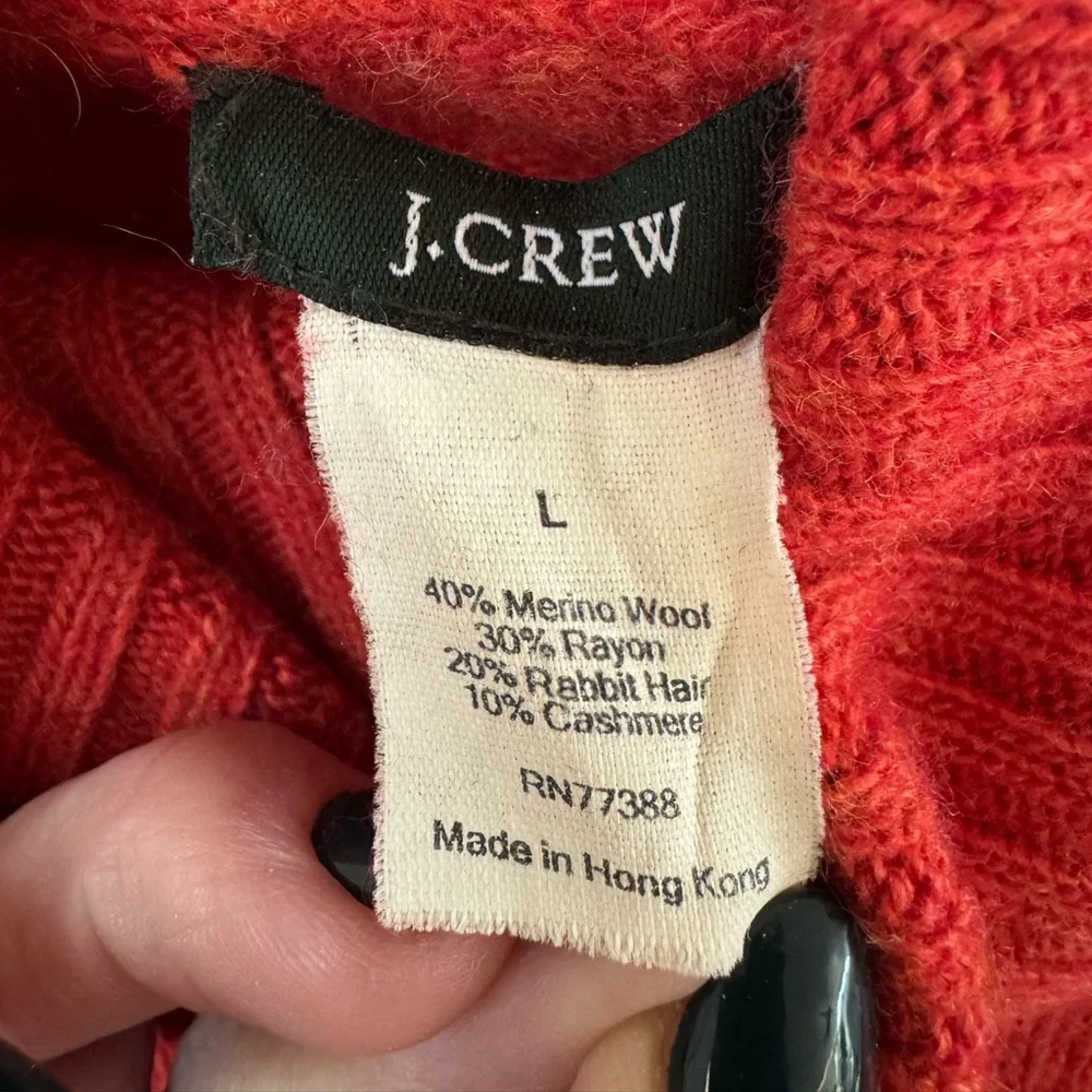 J. CREW Merino Wool/Cashmere/Rabbit Hair Blend Cableknit Turtleneck Orange L